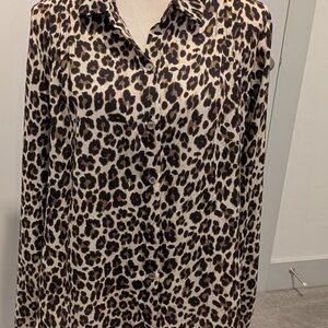 Leopard Print Button-Up Blouse